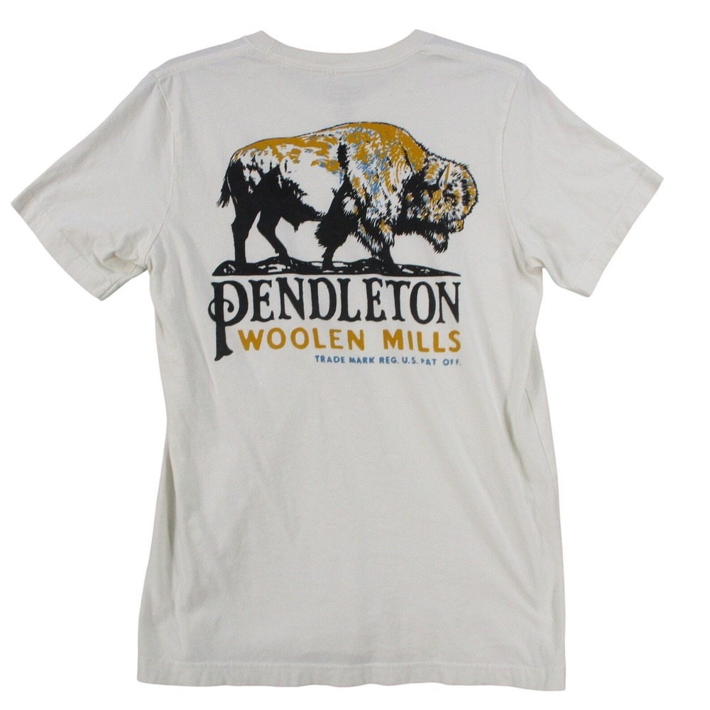 Pendleton Woolen Mills Mens Bison Graphic T-Shirt Cream Off White Small S